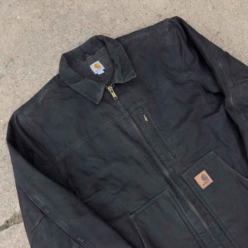 VTG‎ Carhartt Sandstone Ridge Jacket Men's Large C61 BLK Chore Coat Sherpa Lined